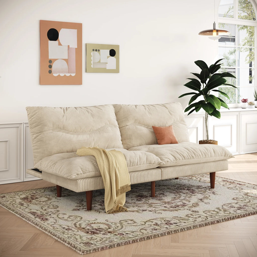 LLappuil 71" Corduroy Futon Convertible Sofa Bed, Loveseat Sleeper Sofa Couch for Living Room Apartment Beige