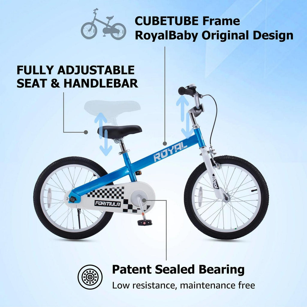 RoyalBaby Formula 16” Kids Bike with Kickstand and Training Wheels. Blue