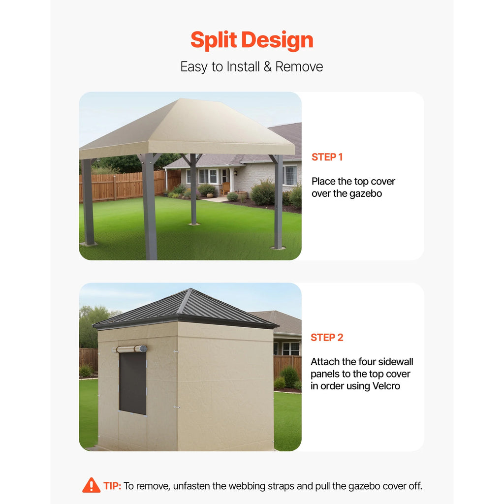 KFFKFF Winter Gazebo Cover for 10 x 10 ft Hardtop Gazebos, All-Weather Double-Tiered Cover with Sidewalls & Mesh Windows, Durable PE Enclosure for Outdoor Shelters, Gazebo Frame Not Included
