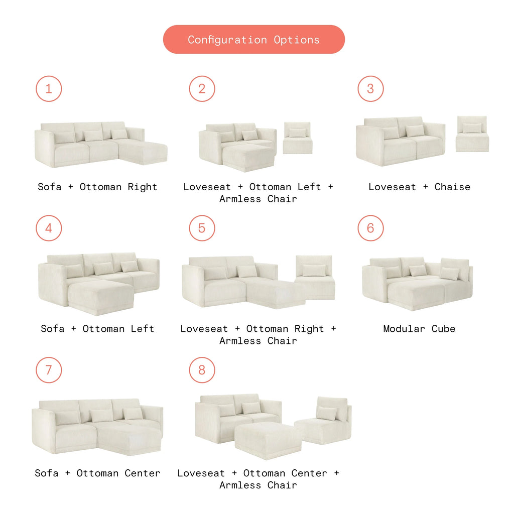 Beautiful Drew Modular Sectional Sofa with Ottoman by Drew Barrymore, Gray Fabric