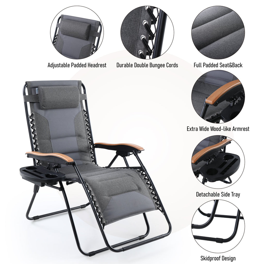 Sophia&William 2 Pieces Outdoor Oversized Padded Zero Gravity Chairs - Grey