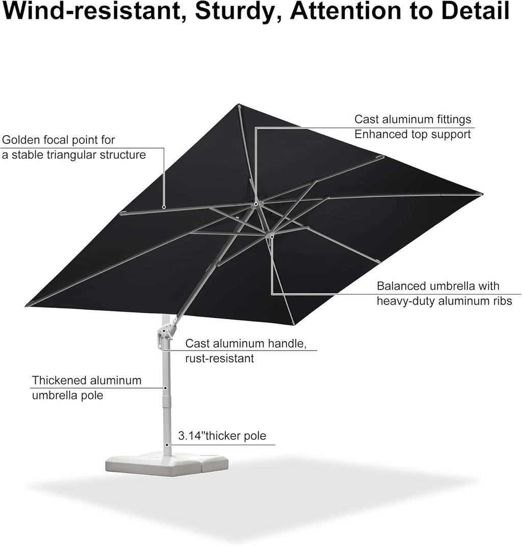 PURPLE LEAF 9 �� 11.5 FT Patio Umbrella White Cantilever Offset Umbrella Rectangle Outdoor Umbrella with 360�� Rotation for Garden Deck Pool, Beige