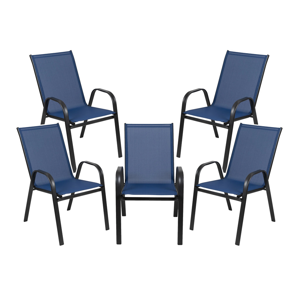 BizChair 5 Pack Black Outdoor Stack Chair with Flex Comfort Material and Metal Frame