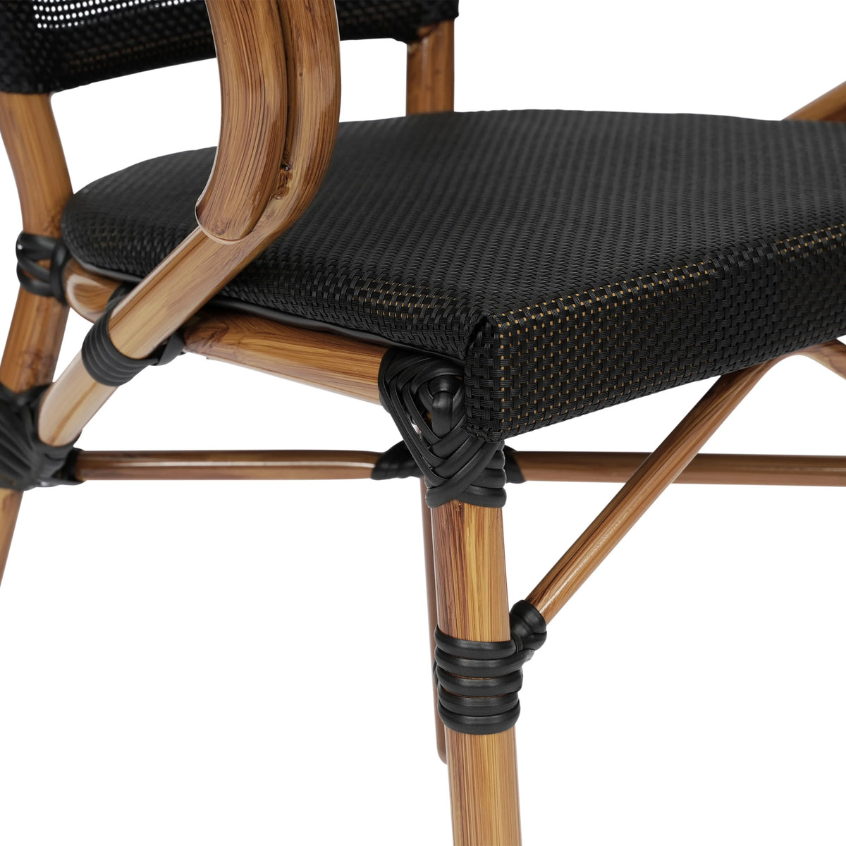 Flash Furniture Marseille Indoor/Outdoor French Bistro Stacking Chair with Arms Black/Natural
