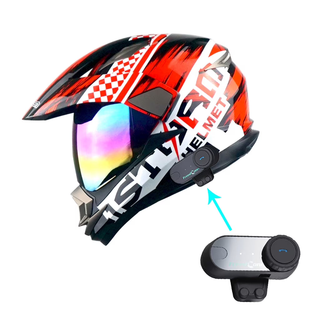 1Storm Dual Sport Helmet Motorcycle HGXP14A Full Face Motocross Off Road Bike + Motorcycle Bluetooth Headset: Matt Black