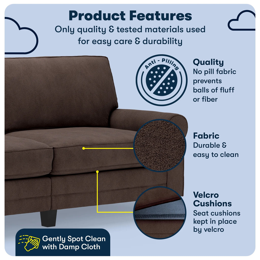 Serta Copenhagen 78" Rolled Arm Sofa with Removable Covers Dark Brown