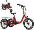 Addmotor Folding Electric Trike, 90MI Electric Tricycle for Adults, 750W 48V 20Ah, CITYTRI 3 Wheel Electric Bikes, Step-Thru Etrike with Rear Speed Differential & Parking Brake, E-310 Plus Red