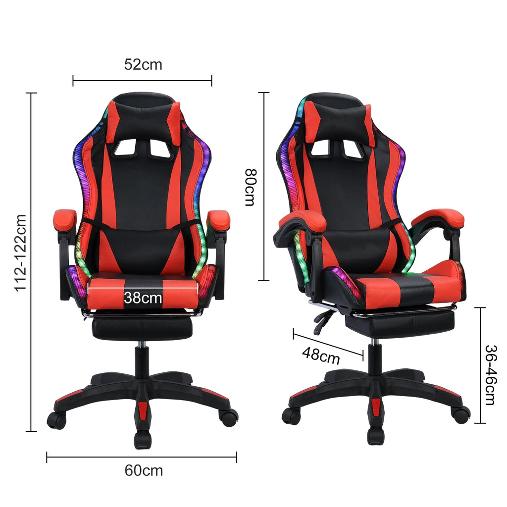 Gaming Chair with Bluetooth-compatible Speakers and RGB LED Lights, Ergonomic Massage Computer Gaming Chair with Height Adjustable, Video Game Chair High Back with Lumbar Support