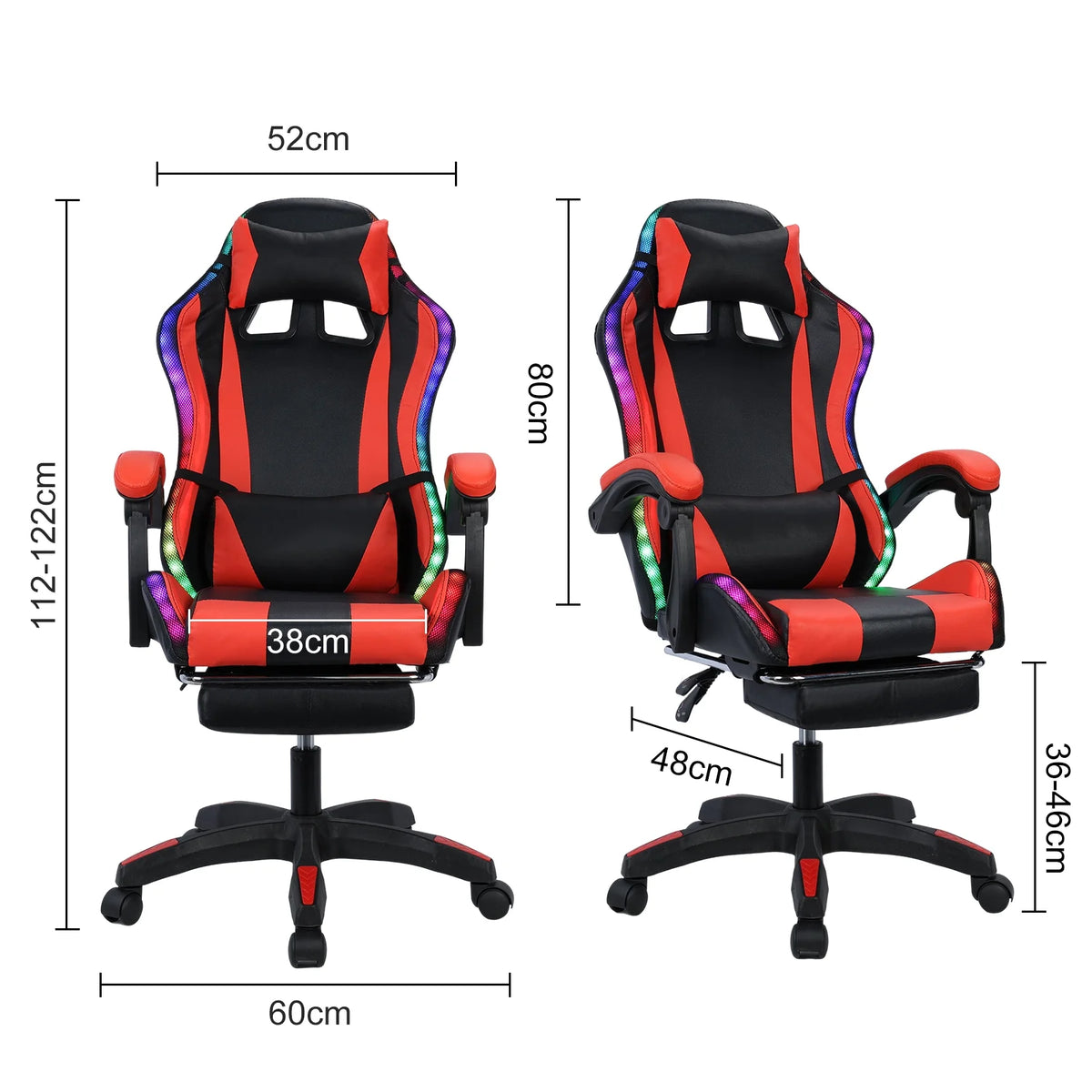 Gaming Chair with Bluetooth-compatible Speakers and RGB LED Lights, Ergonomic Massage Computer Gaming Chair with Height Adjustable, Video Game Chair High Back with Lumbar Support