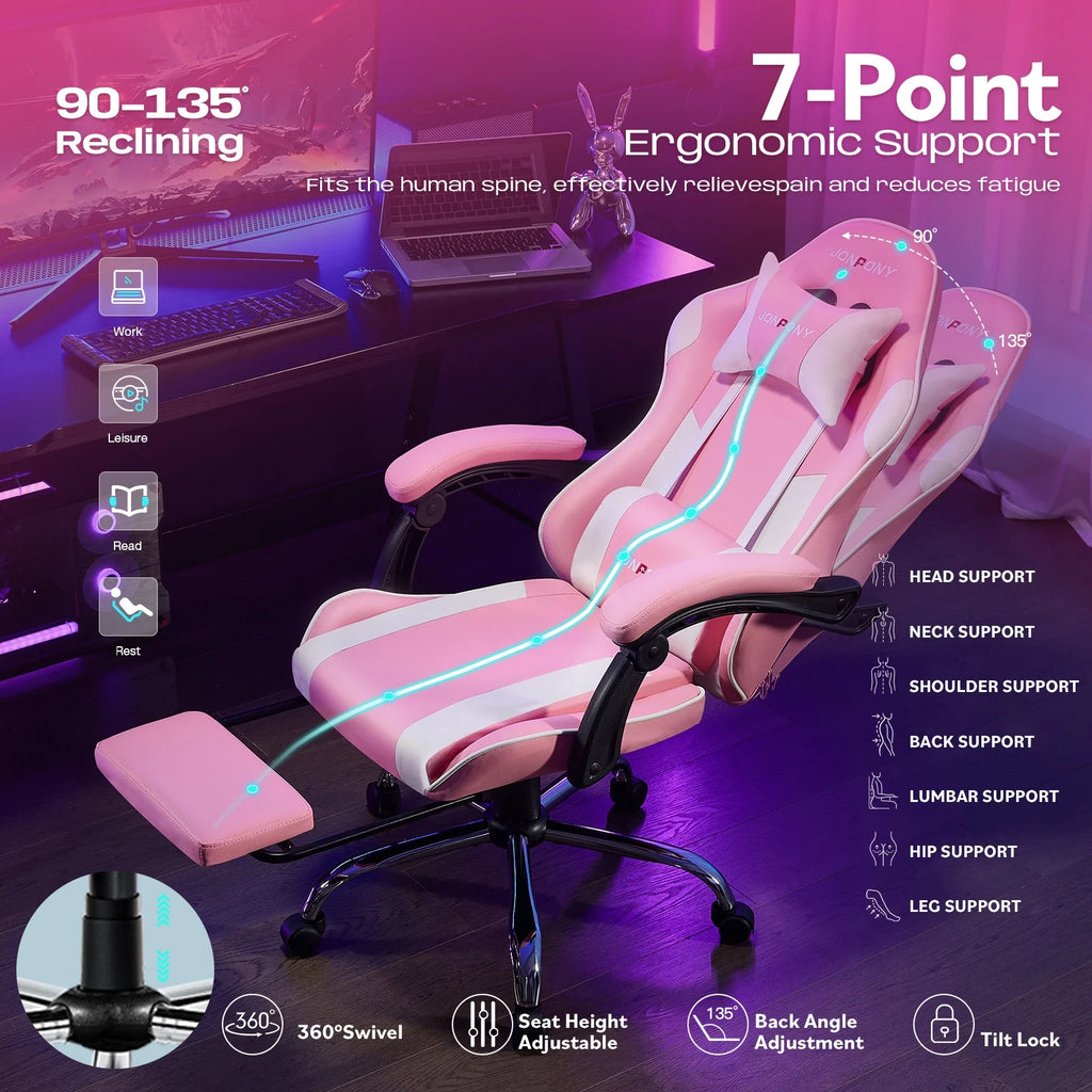 JONPONY Big and Tall Gaming Chair, Ergonomic Design, Gamer Chair PU Leather with Footrest and Lumbar Support, High Back Office Chair Support 8 Hours Long Sitting, Computer Chair,Black Grey