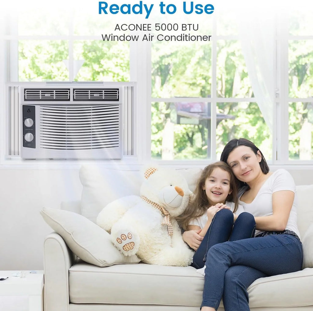 EliteEdge 5000 BTU Window Air Conditioner, Compact AC Unit for Rooms Up to 150 Sq. Ft, Quiet Operation, Fast Cooling, Easy-to-Use Mechanical Controls, Energy Efficient, Includes Installation Kit