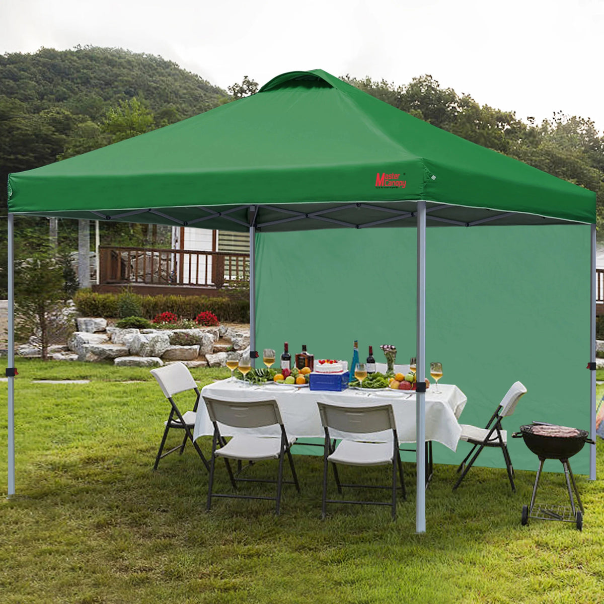 MASTERCANOPY 10' x 10' Easy Pop-up Canopy Tent Outdoor Shade Shelter with 1 Sidewall, White