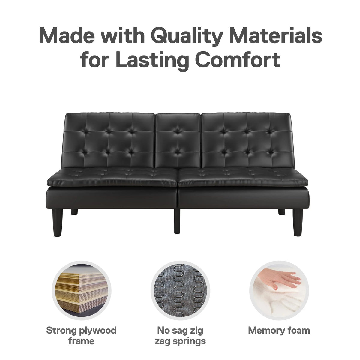 Mainstays Memory Foam 71.5" Futon with Cupholder and USB, Black Faux Leather