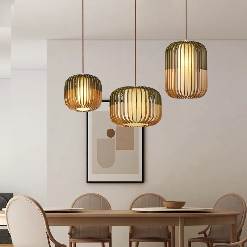 Arturesthome Wood Pendant Lights, Wicker Drum Chandelier Boho Pendant Light Basket Lighting Fixture, Large Natural Woven Hanging Lamp for Kitchen Island Dining Room Entryway