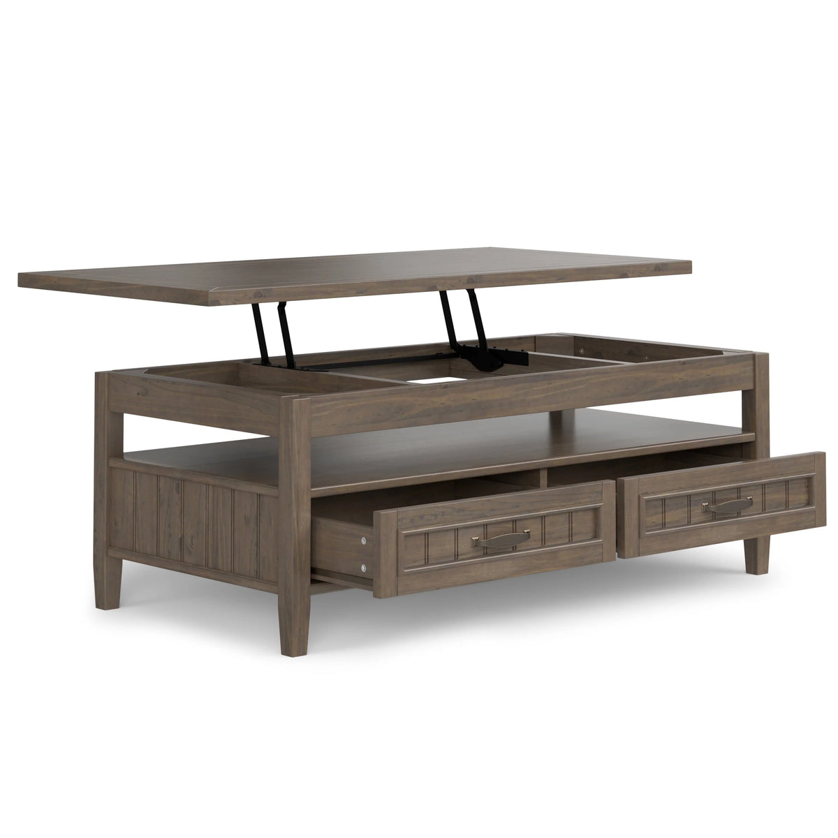 Simpli Home Lev SOLID WOOD 48 inch Wide Rectangle Transitional Lift Top Coffee Table in Smoky Brown
