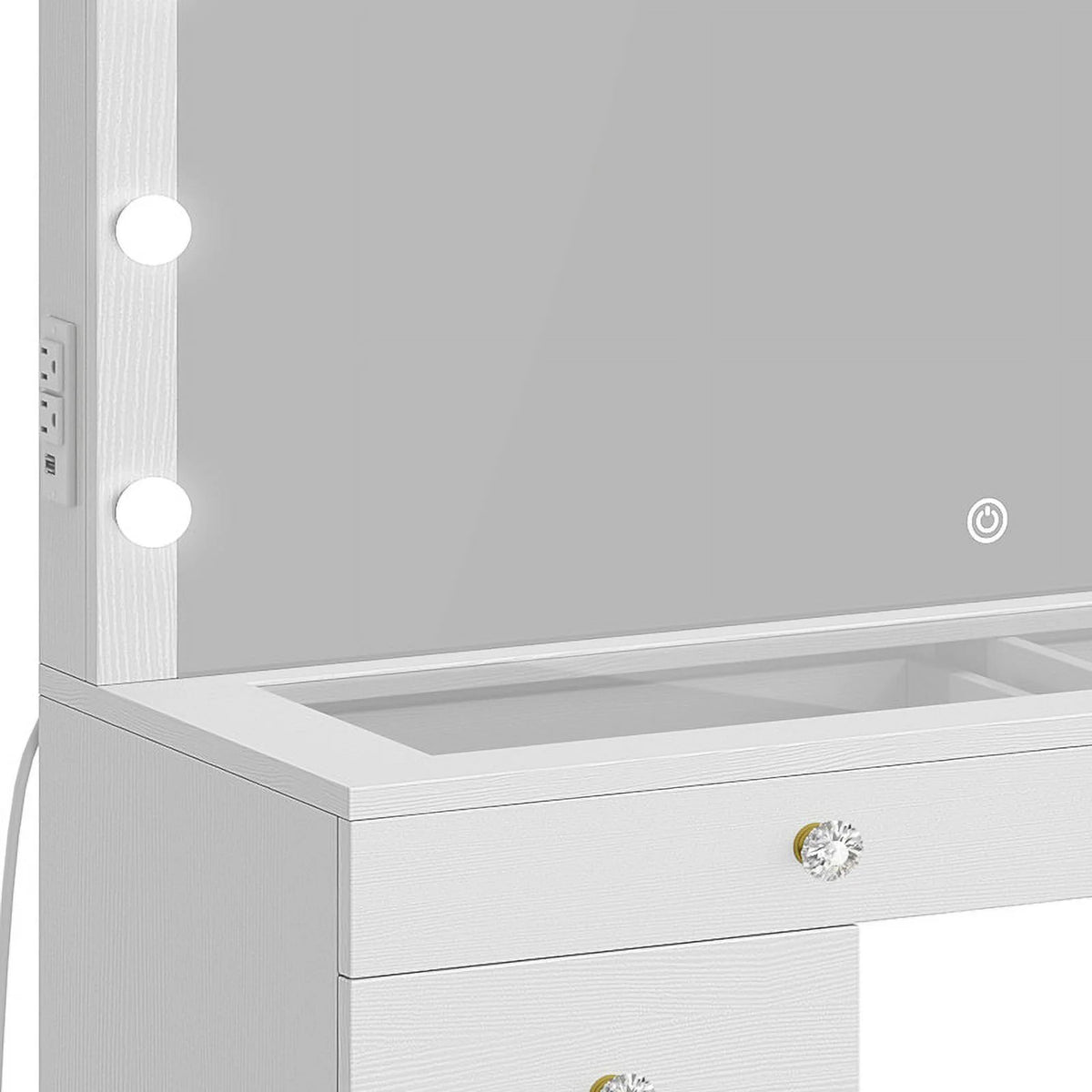 Uforic 55" Vanity Desk with Lighted Mirror & Power Outlet & 8 Drawers, Modern Makeup Vanity Table Set with Storage Stool, White