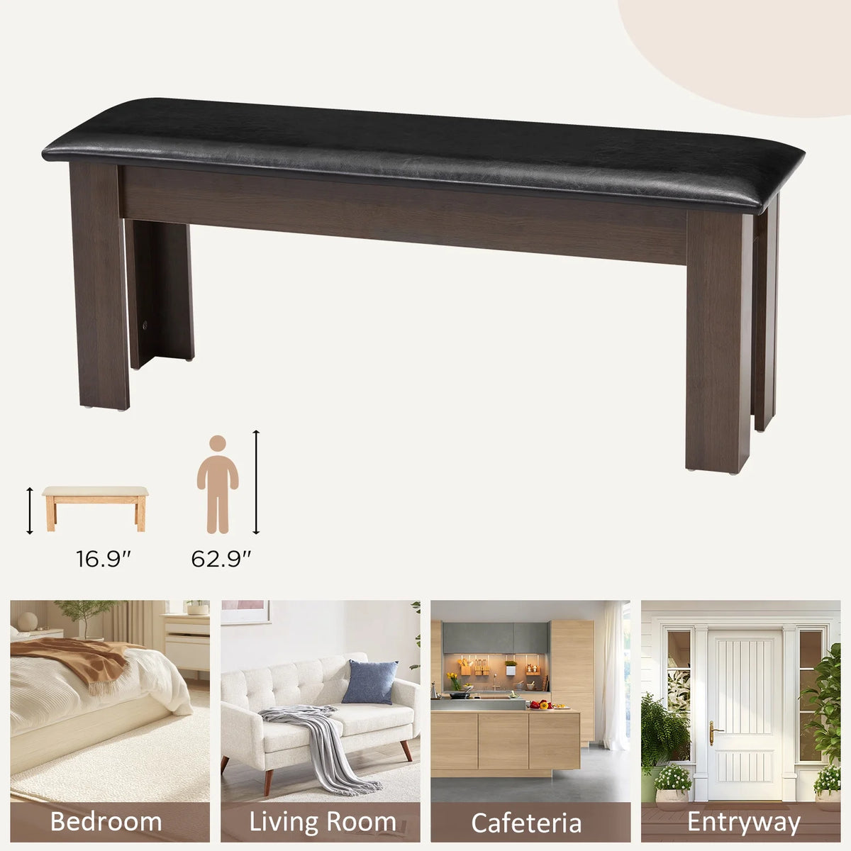 AVAWING 44" Dining Room Bench Set of 2, Wood & Linen Fabric Kitchen Benches, Beige & Natural