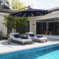Mondawe 10ft Solar Lights Offset Cantilever Patio Umbrella - with Light, LED Lighted Offset Hanging Patio Outdoor Market Umbrella UPF50+ UV Protection with Crank,Navy Blue