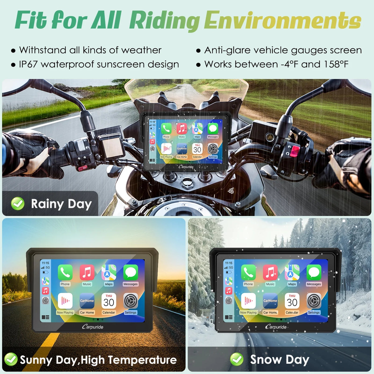 Carpuride W502 Wireless Carplay Screen Motorcycle Display Stereo Bluetooth Waterproof 5"Moto Radio