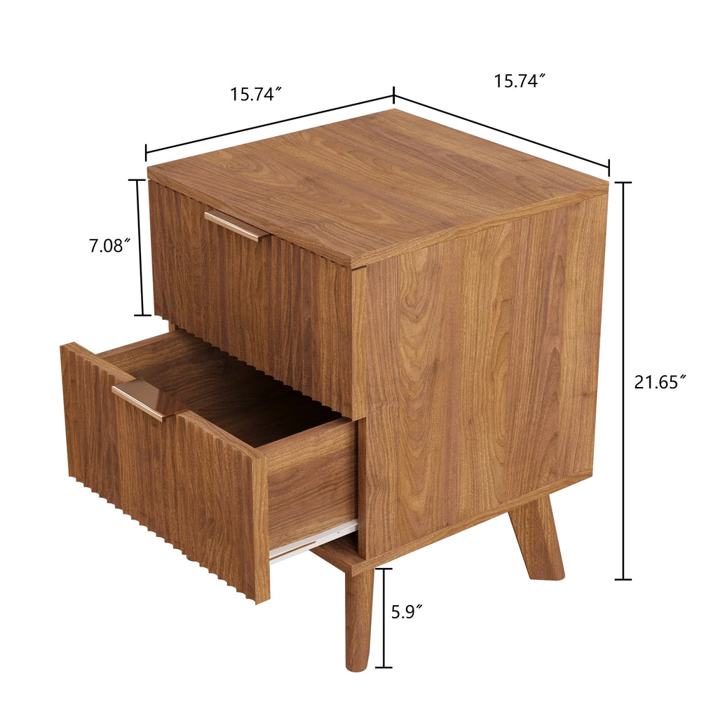 YOCWO Fluted Nightstand for Bedroom Set of 2 , Wood Bedside Table Set of 2 with Drawers, Black