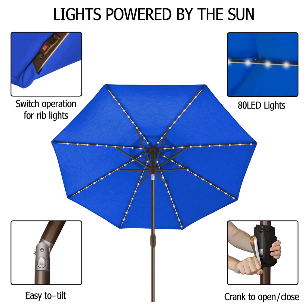EliteShade Sunbrella Solar Umbrellas 9ft Market Umbrella with 80 LED Lights Patio Umbrellas Outdoor Table Umbrella with Ventilation and 5 Years Non-Fading Top,Ruby