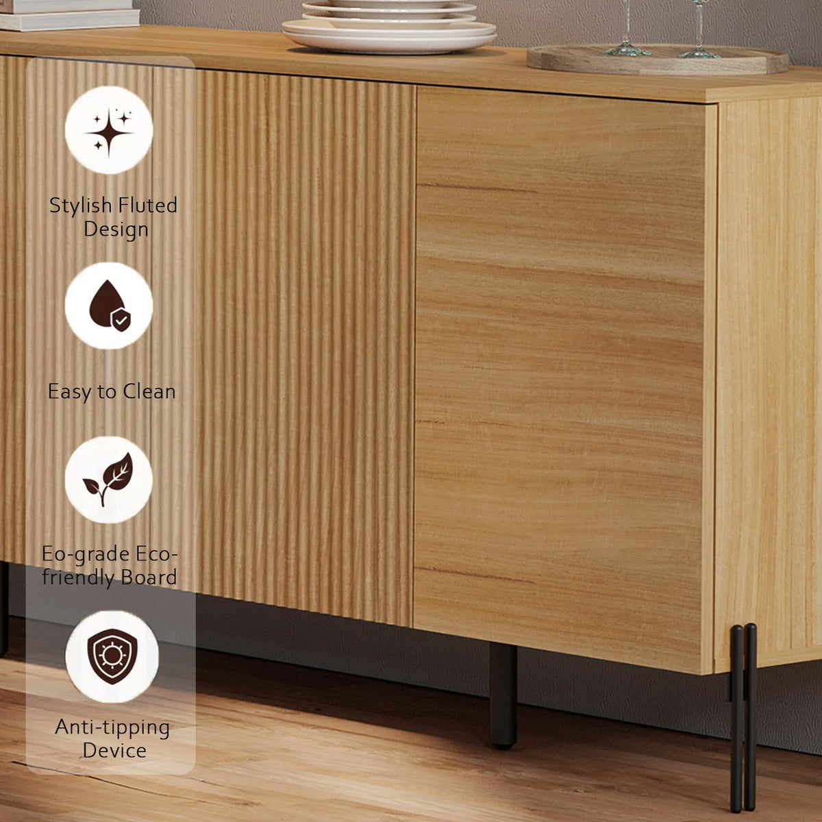 4 Pcs Bedroom Set,6 Drawer Dresser And Nightstand Sets For Bedroom,Night Stand Set Of 2, Modern Accent Cabinet With Hidden Handles, Reed Pattern & Double Chopsticks Legs
