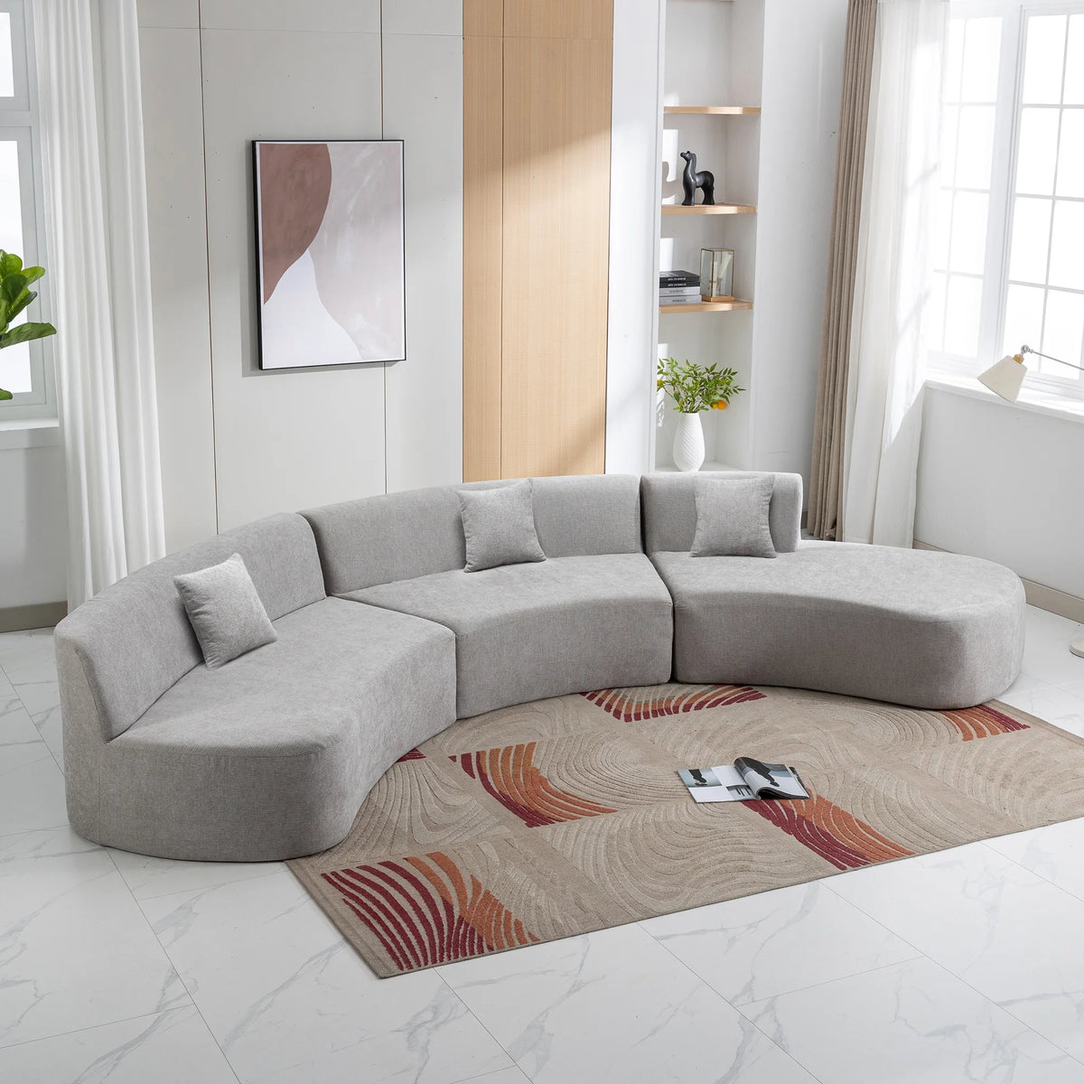 Harper & Bright Designs Modern Curved Floor Sofa Set, Modular Sectional Sponge Couch for Living Room, 2 PC Free Combination No Assembly Foam-Filled Sofa, Beige