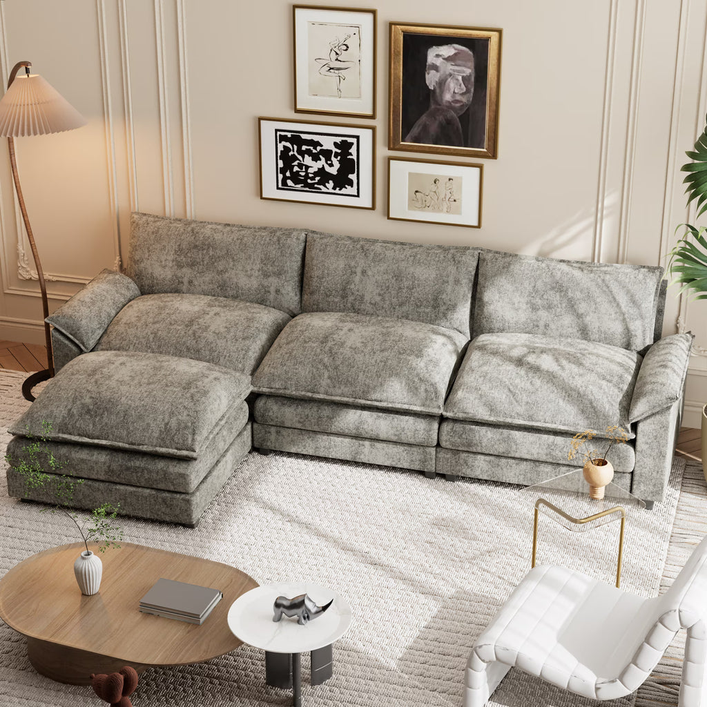 Homall Sectional Sofa 3-seat L-shaped Sofa with reversible toffee chair Movable Footrest Sofa,Gray