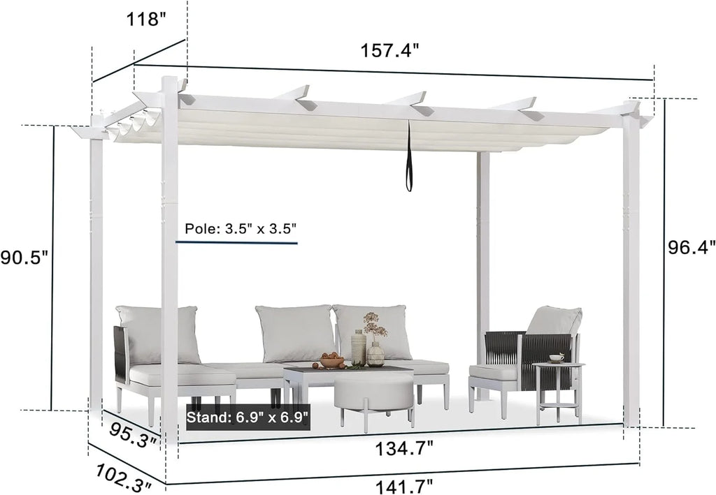 PURPLE LEAF Outdoor Retractable Pergola with Sun Shade Canopy 10' x 13' Patio Aluminum Pergola Shelter for Backyard Deck Garden Modern Metal Grape Trellis Pergola, Beige