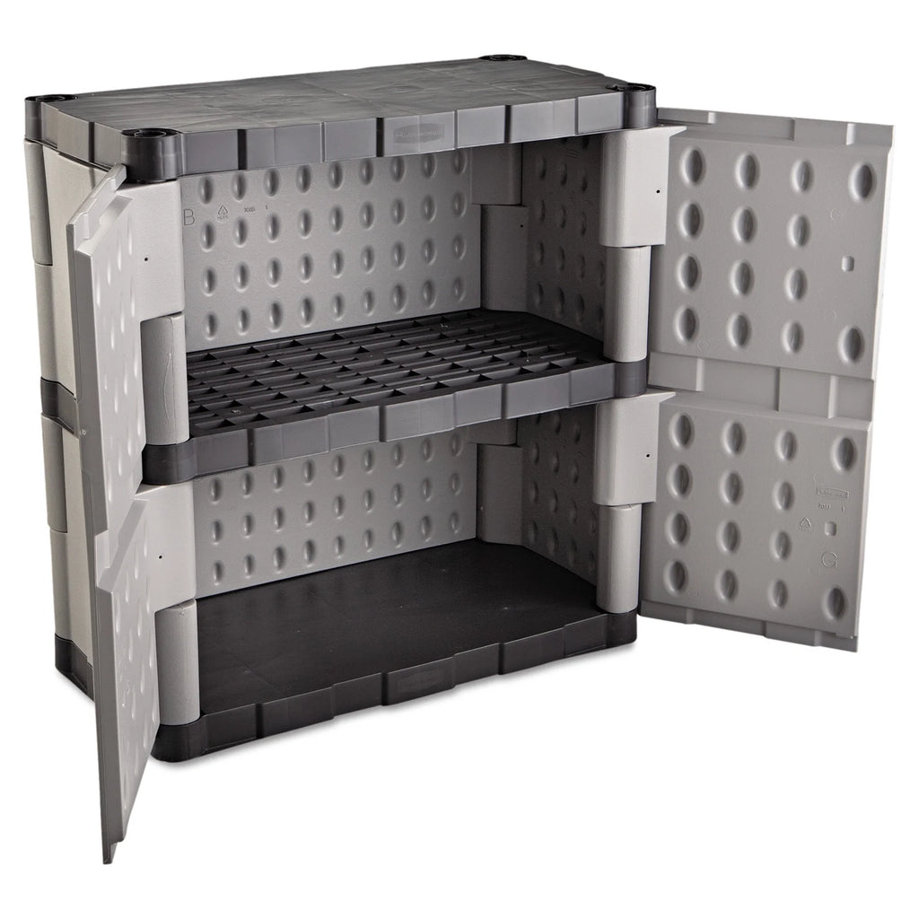 Rubbermaid Double-Door 2-Shelf Cabinet, Black and Gray