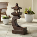 Pagoda 31" High Large Zen Japanese Indoor Outdoor Decor Rust Stone Floor Fountain with Light LED Outside