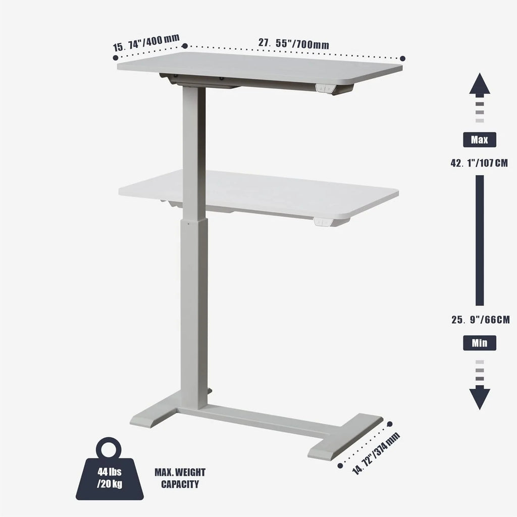 Homy Casa Adjustable Height Lap Desk, Mobile Work Table for Bedside or Sofa, White