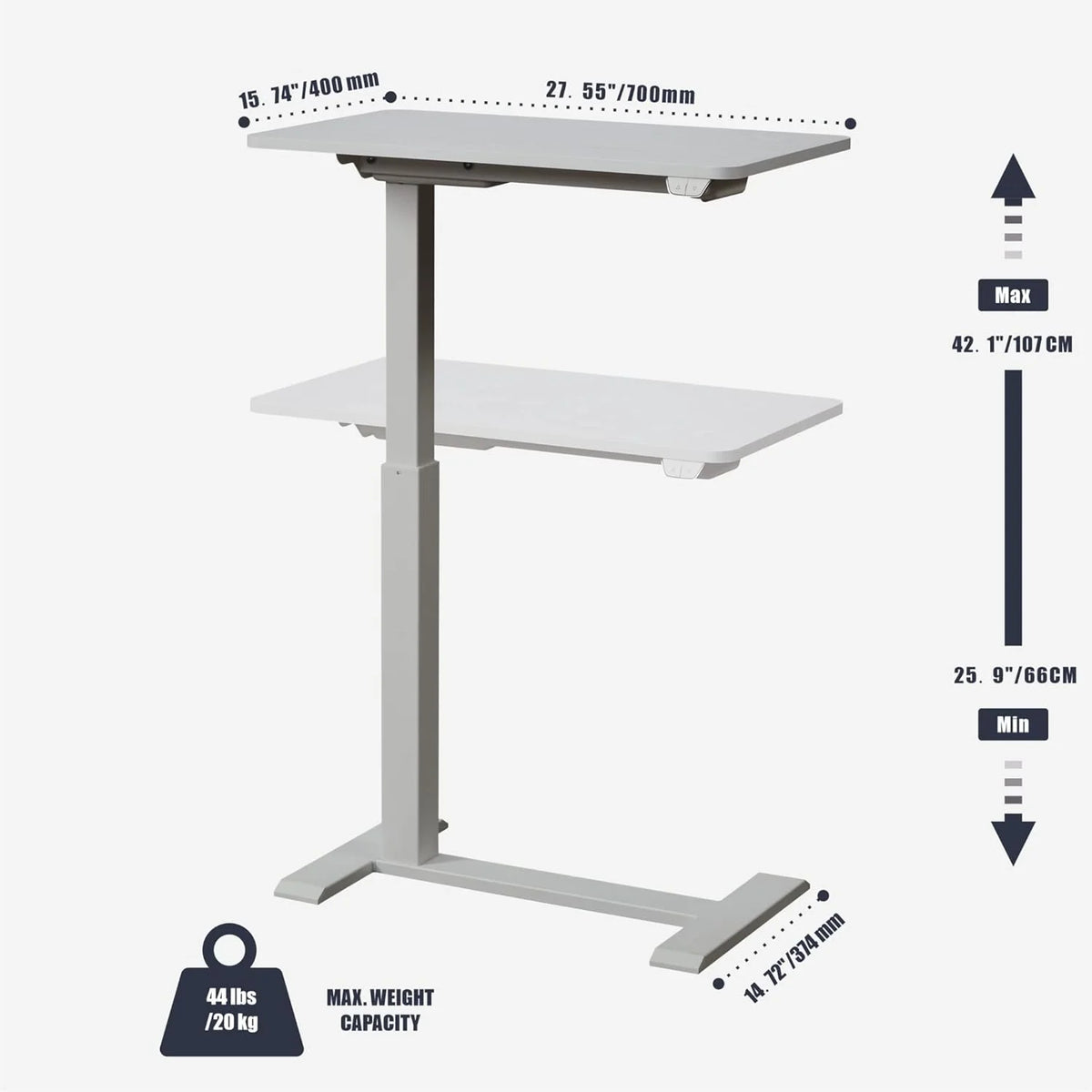 Homy Casa Adjustable Height Lap Desk, Mobile Work Table for Bedside or Sofa, White