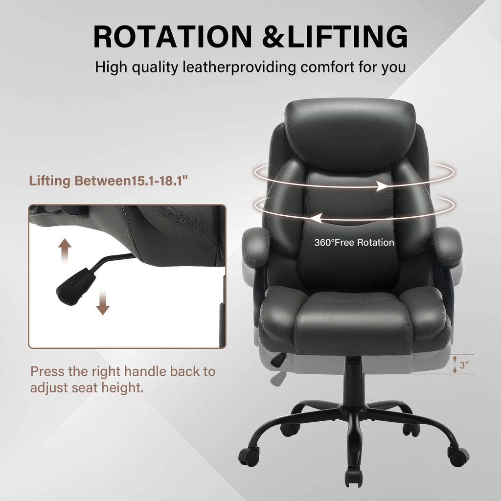 JONPONY Big and Tall Office Chair 500LBS Wide Seat Ergonomic Computer Desk Chair High Back Executive Leather Chair Adjustable Task Chair Lumbar Back Support 8 Hours Heavy Duty Design,Black