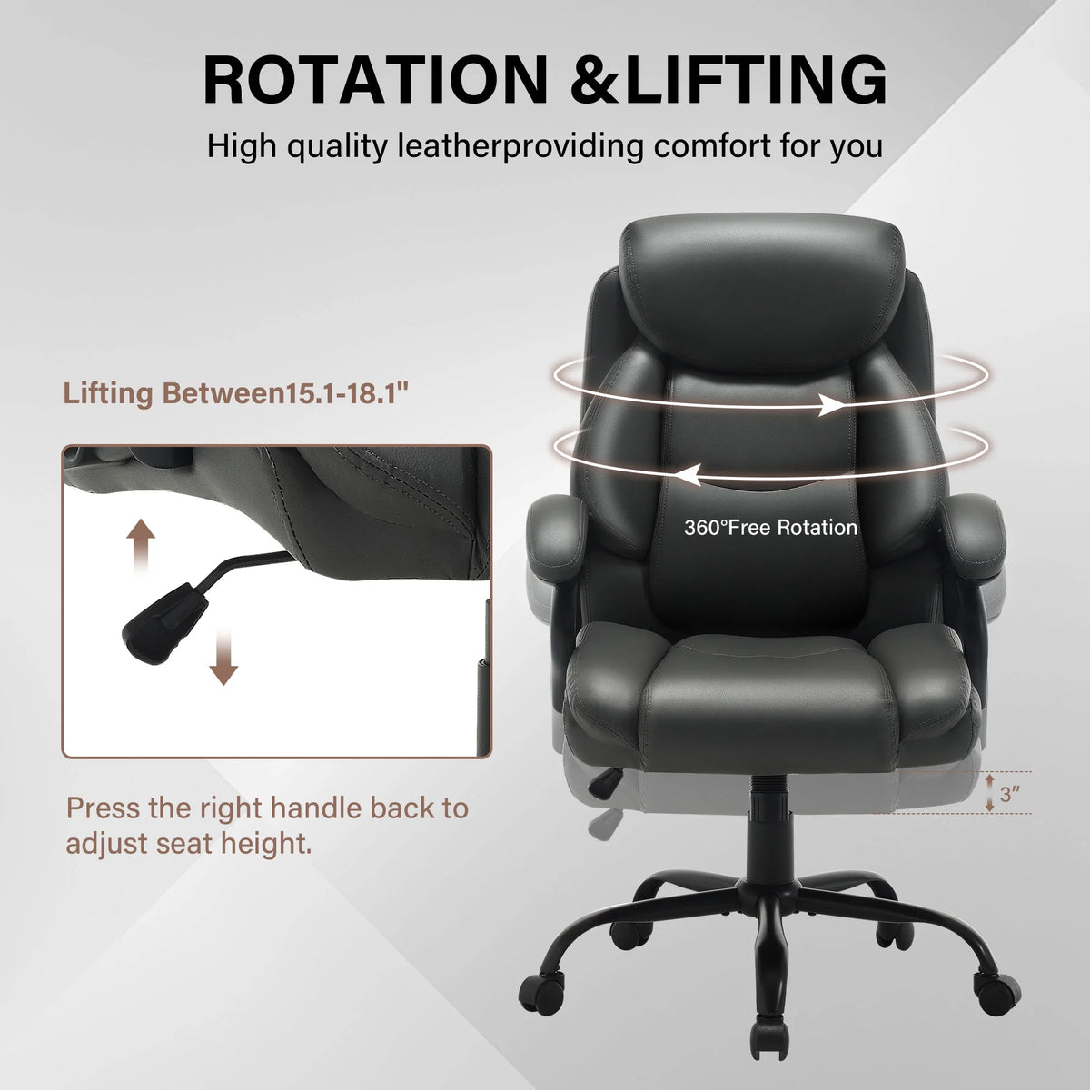 JONPONY Big and Tall Office Chair 500LBS Wide Seat Ergonomic Computer Desk Chair High Back Executive Leather Chair Adjustable Task Chair Lumbar Back Support 8 Hours Heavy Duty Design,Black