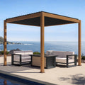 Mirador 10'x 10' 111S Outdoor Aluminum Pergola w/ Adjustable Rainproof Louver for Garden, Patio, Backyard, Takasho/Wood Grain