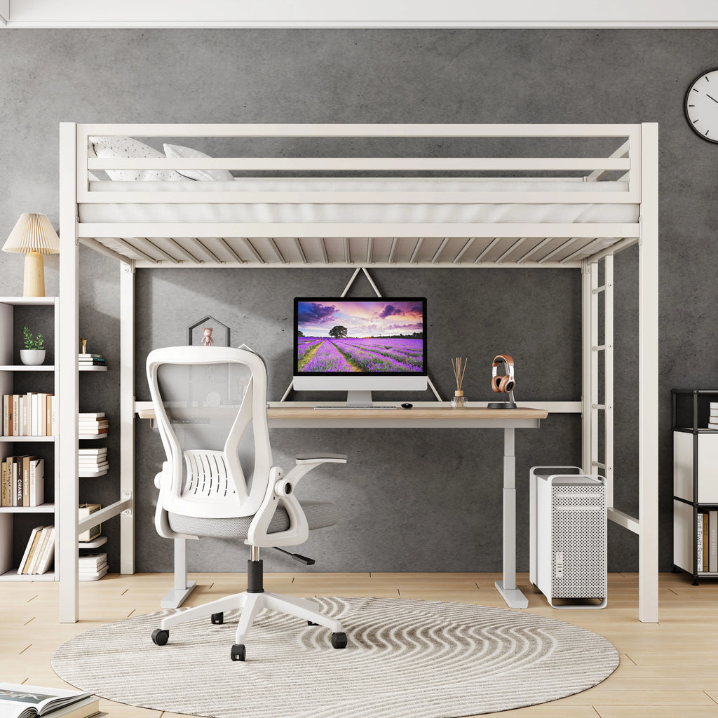 Amolife Twin Size Heavy Duty Metal Loft Bed with Removable Ladder & Full-Length Guardrail, Black