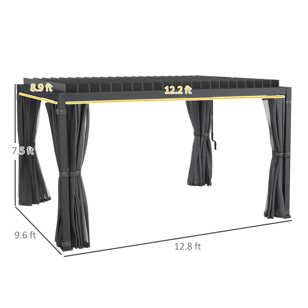 Outsunny 10'x13' Aluminum Pergola with Adjustable Louvered Roof, Gray