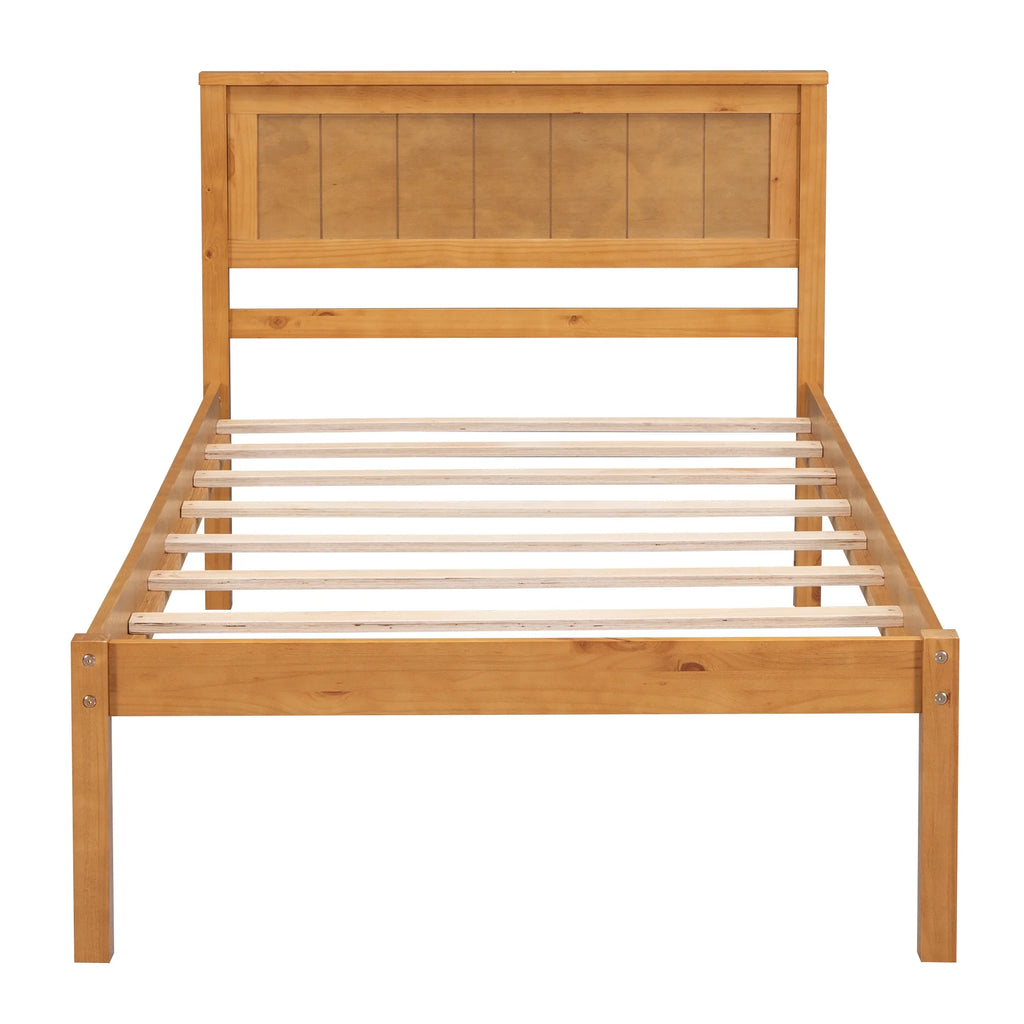 Euroco Twin Platform Bed, Modern Wood Frame Bed with Headboard and Slats for Kids Room, Oak