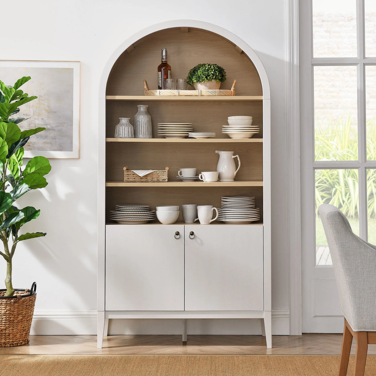 Modway Nolan 74" Tall Arched Storage Display Cabinet Bookshelf in Black