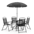 Flash Furniture Nantucket 6 Piece Black Patio Garden Set with Umbrella Table and Set of 4 Folding Chairs