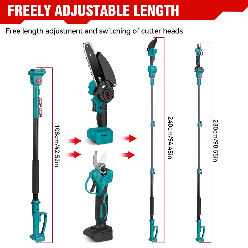 3-in-1 Brushless 6" Pole Chainsaw & Electric Pruning Shears Cordless Pole Saw