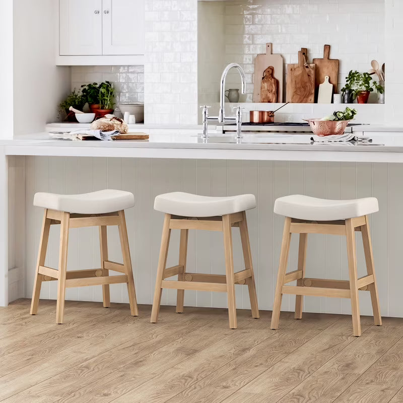 Dycanpo Saddle Seat Counter Height Bar Stools Set of 3 for Kitchen, Dining, 24in, Beige-Fabric