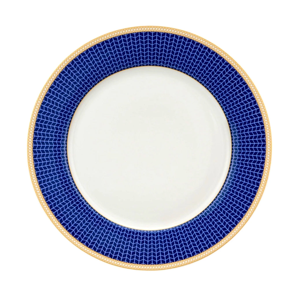 STP GOODS Melodie de Fleurs Bone China Dinnerware Set of 24 Service for 6 24-Piece Dish Set of Plates and Bowls, Blue Gold White