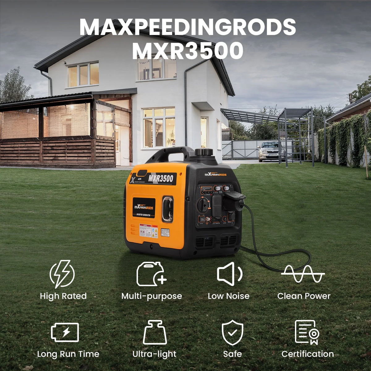 MaXpeedingrods Portable Inverter Generator 3500W Ultralight Outdoor Camping Motorhome Caravan Petrol Gasoline Power Equipment