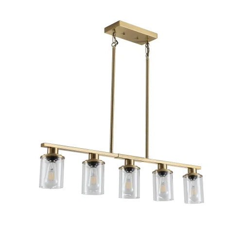 ACE-LIGHTS,Modern Industrial 5-Light Chandelier with Clear Glass Shades(Bulbs Not Included),Hanging Ceiling Light Fixture for Living Room,Dining Room,Kitchen Island(Black)