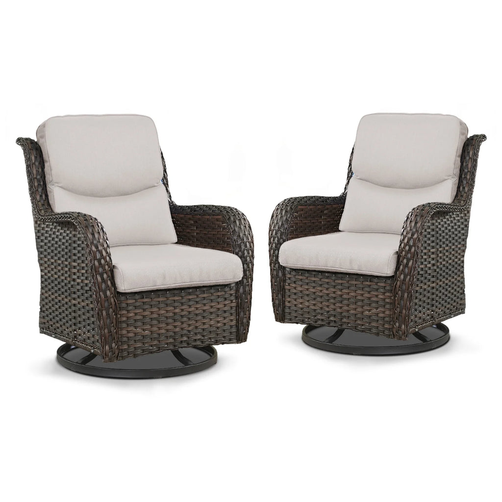 POCASSY Patio Swivel Chairs, Outdoor Wicker Swivel Glider Rocking Chairs with High Back and Thick Cushions for Porch Deck - Set of 2, Beige