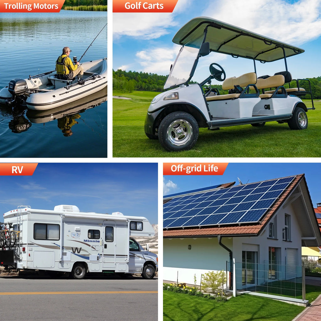 48V 100Ah Golf Carts LiFePO4 Battery,200A BMS,MOSEWORTH Lithium Batteries  with Charger,for RV,Solar,Trolling Motor,Marine,15000+Deep Cycles,2C Rate Discharging