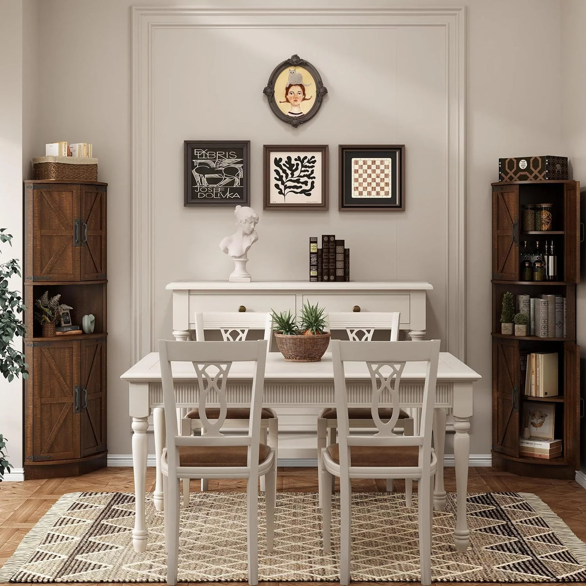 Vabches Farmhouse 64.8'' Tall Corner Cabinet with 4 Doors and 5 Storage Shelves for Kitchen, Living Room, White