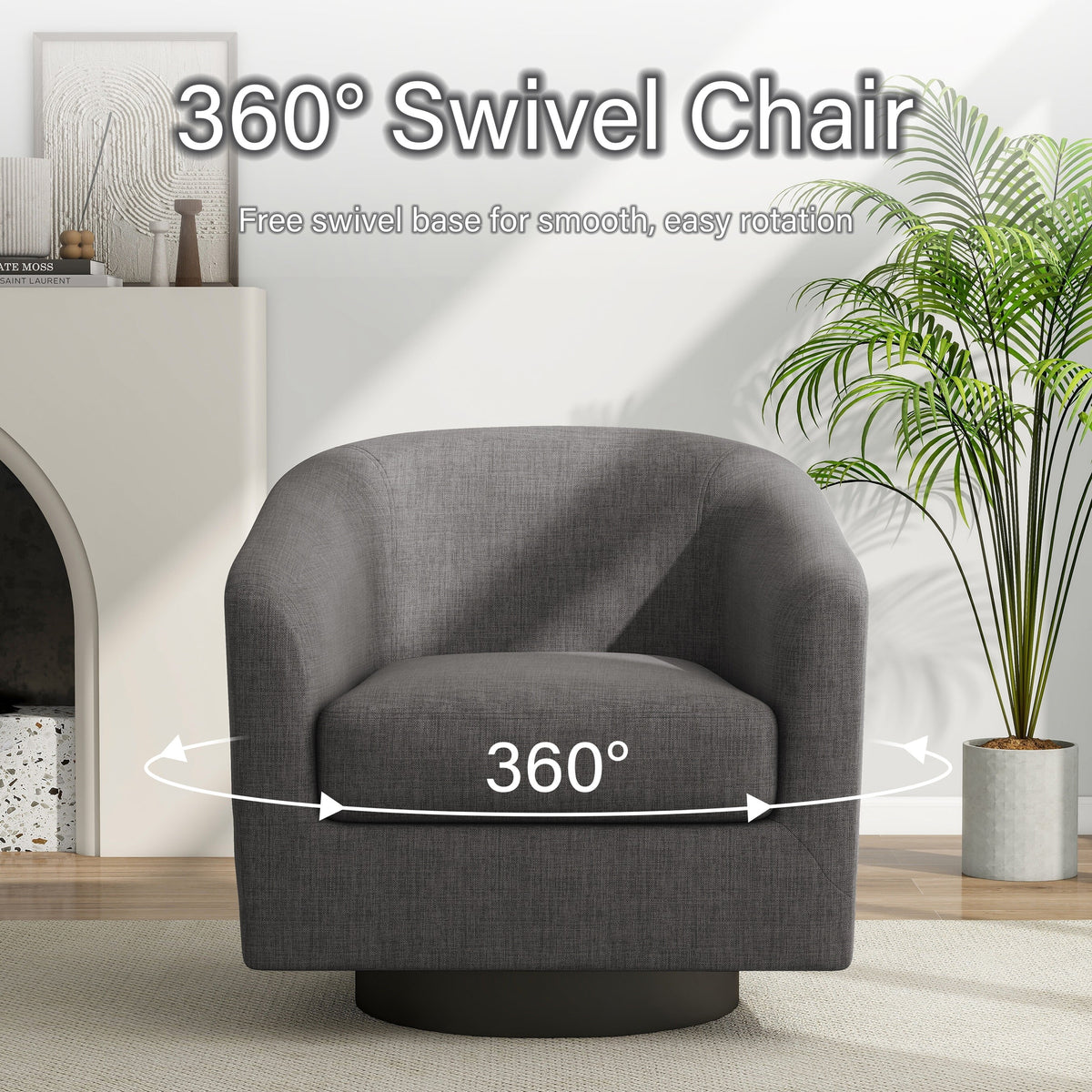 DREAMSIDEA Swivel Barrel Accent Chair for Living Room, Modern Upholstered Round Club Armchair-Cream